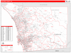 San Diego County, CA Digital Map Red Line Style